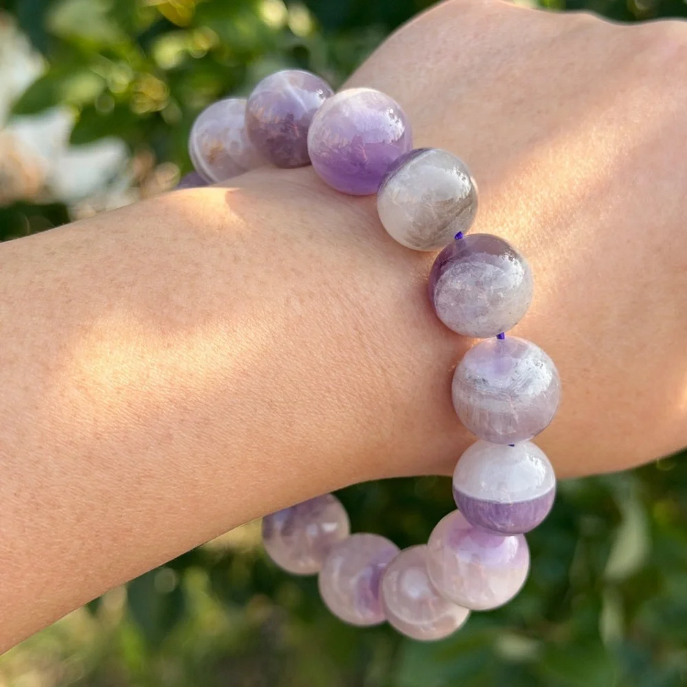 15mm chunky‎ stretchable purple dream amethyst bracelet 1166